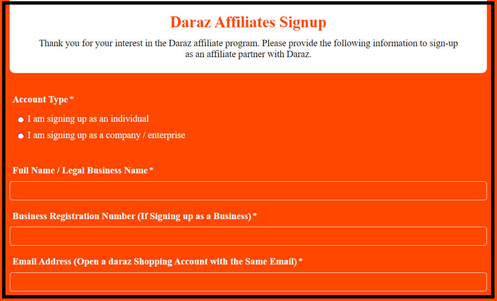 How to fill the application form for Daraz Nepal Affiliate Marketing Program