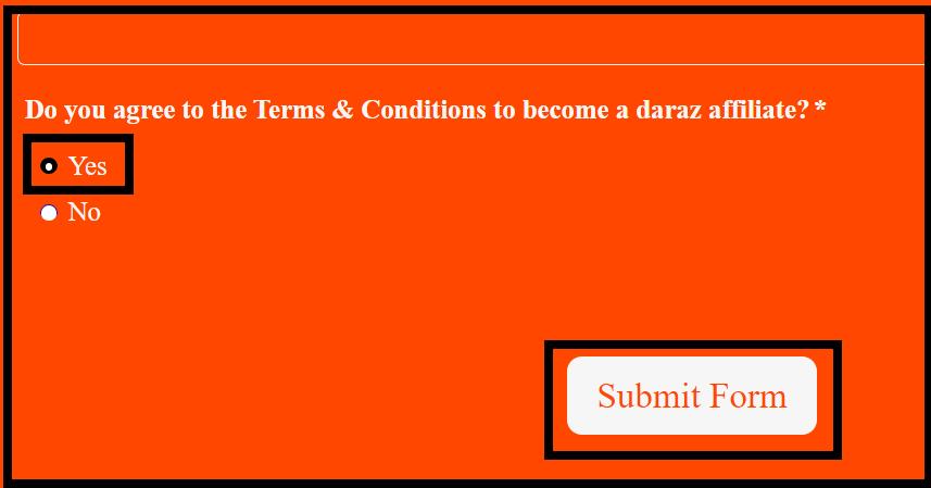 Screenshot of me clicking submit on Daraz Nepal's affiliate program application form. 